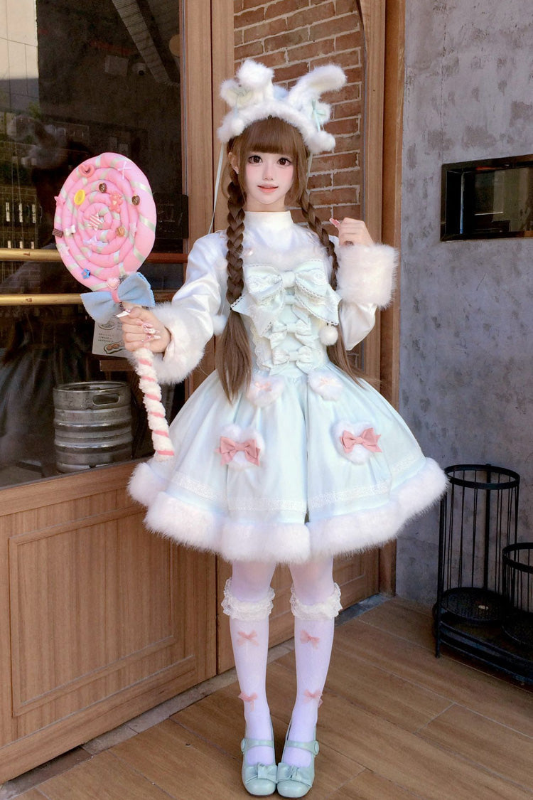 [Sweet Dream Bunny] Furry Bowknot Sweet Lolita Dress 2 Colors and 2 Versions - Product - 22