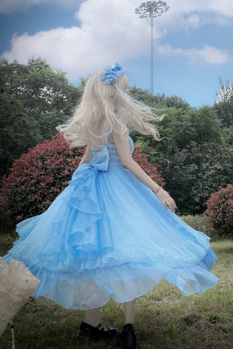 Blue [Moonlight Sonata] Ruffle Cardigan Bowknot Lace Sweet Vintage Lolita Jsk Dress - Product - 6