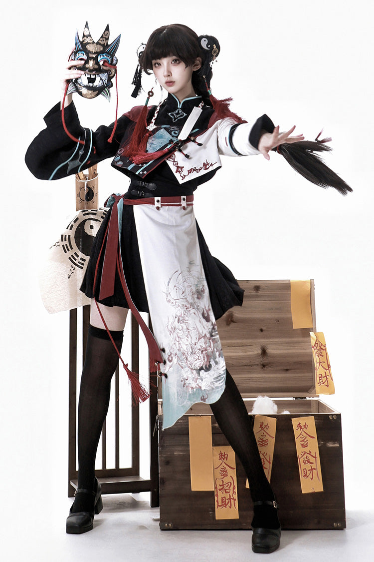Multi-Color [Walking With The Demon] Print Asymmetric Gothic Chinese Style Ouji Lolita Skirt - Multi-Color - 1
