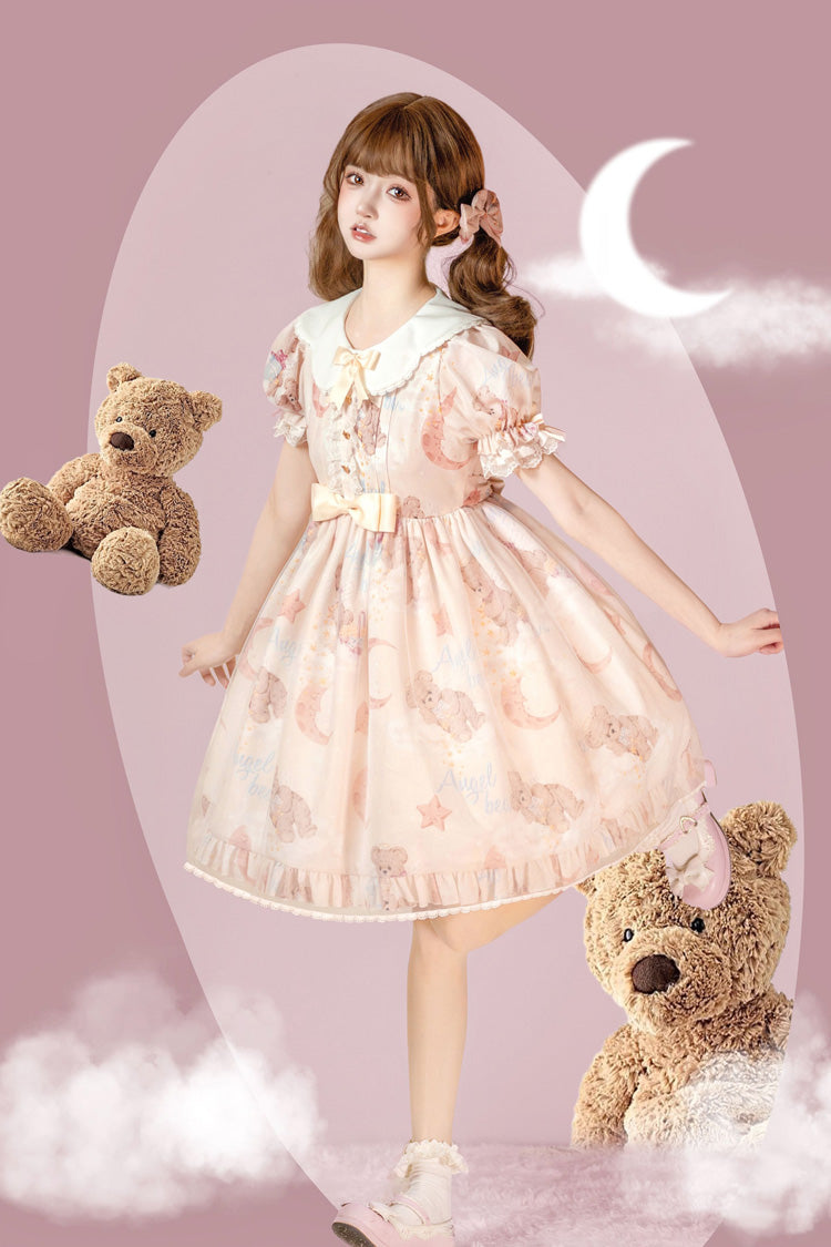 Star Wishing Bear Print Short Sleeves Bowknot Sweet (Dress Only) detail view 2