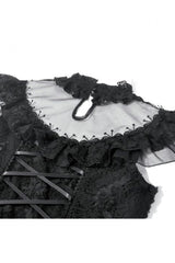 Black Ruffled Mock Neck Floral Cross Lace Splice Sheer Mesh Sleeveless Lace-Up Women's Gothic Dress - Product - 18