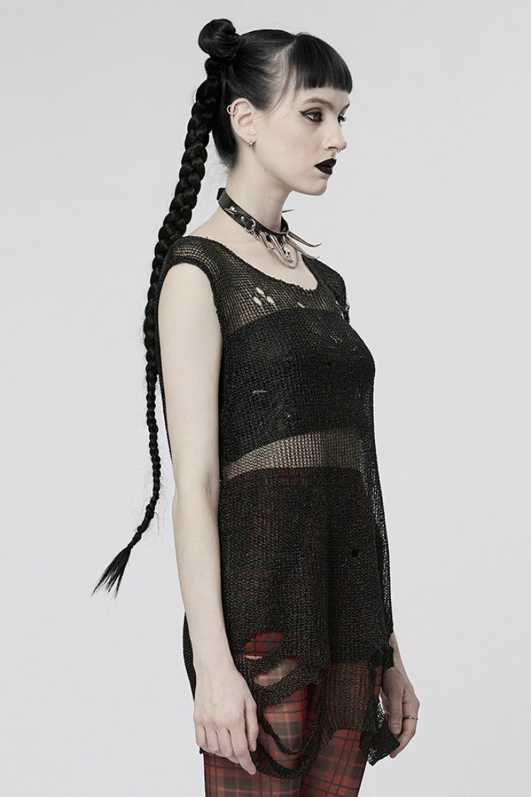Sleeveless Mesh Ripped Women's Steampunk Sweater 2 Colors - Product - 2