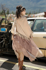Brown [Sunset Yellow Sand] Print Irregular Asymmetric Classic Vintage Lolita Dress Set - Product - 4