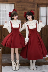 Red [Letters and Poems · Velvet Rose] Sleeveless Embroidered Bow Fishbone Classic Elegant Lolita Bandeau Dress 2 Versions - Product - 2