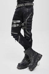 Black Buckle Straps Pleated Men's Punk Pants - Product - 2