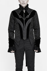 Black Bird Shaped Patchwork Swallowtail Mens Gothic Coat - Black - 1