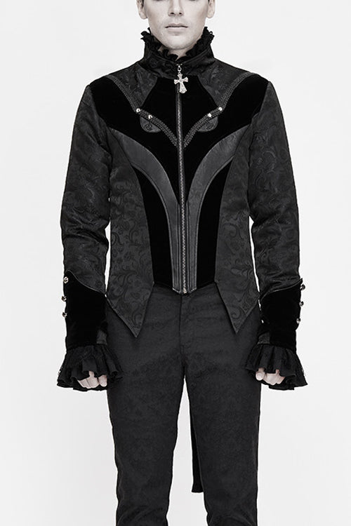 Black Bird Shaped Patchwork Swallowtail Mens Gothic Coat - Black - 1