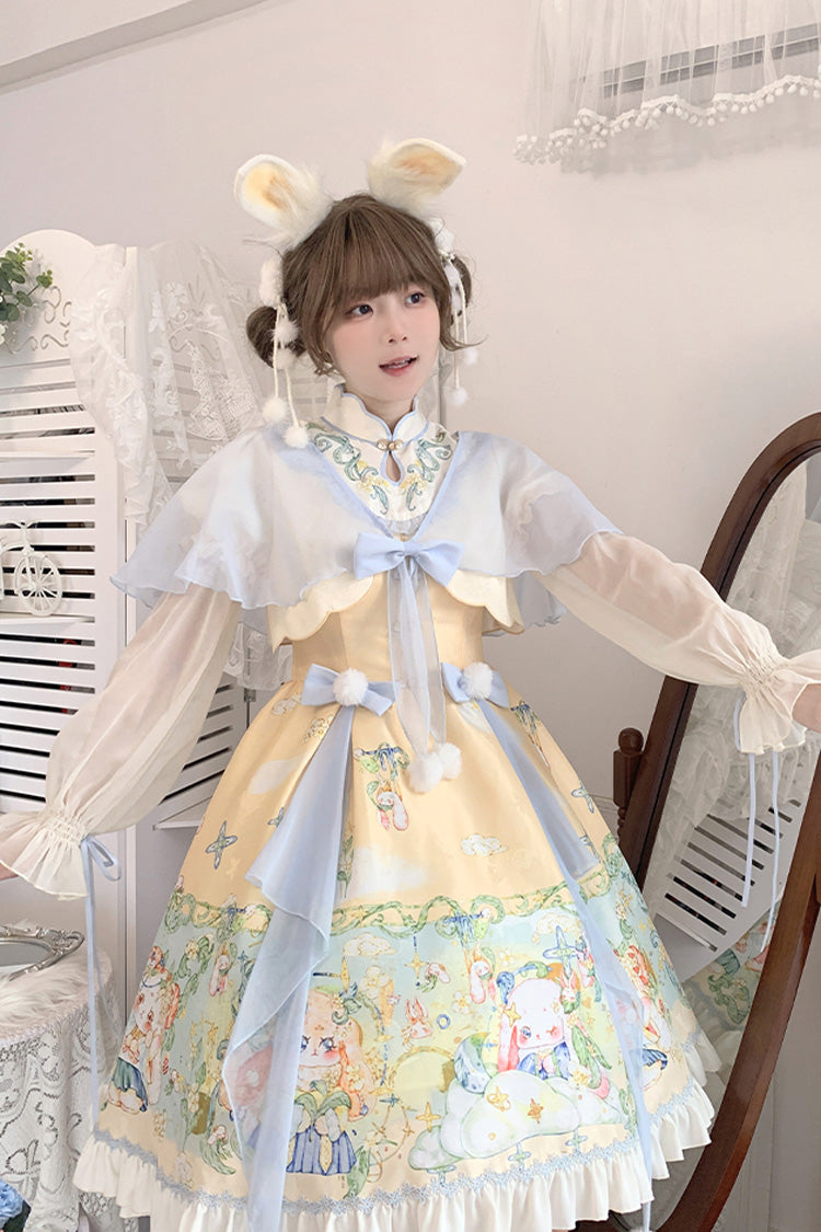 Multi-Color Fairy Rabbit Print Ruffle Bowknot Sweet Chinese Style Princess Lolita Dress - Product - 2