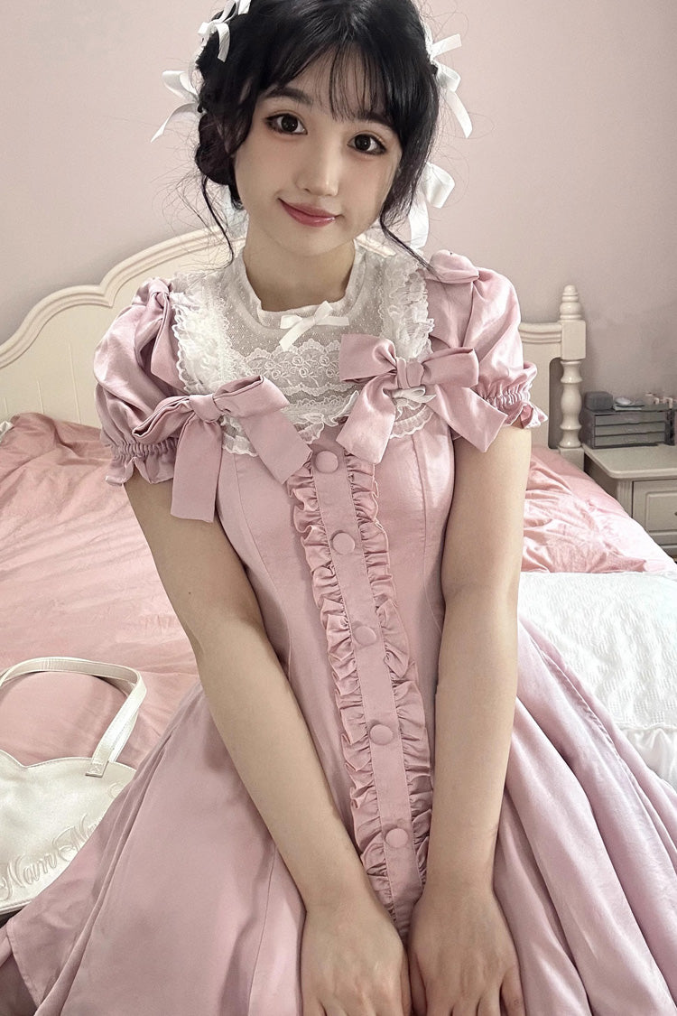 Pink Annie's Gift Short Sleeves Bowknot Short Version Sweet Lolita Dress (Plus Size Support) - Product - 4