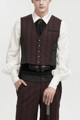 Red Retro Micro-Elastic Thick Stripe Stitching Three-Dimensional Texture Detachable Men's Punk Swallowtail Vest - Red - 1