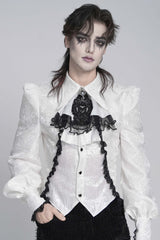 White Printed Diamante Beaded Embroidered Patchwork Lace Men's Gothic Luxurious Royal Neckwear - Product - 3