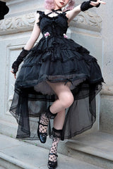 Black Sleeveless Multi-layer Hanayome Gothic Lolita Jsk Dress - Black - 1