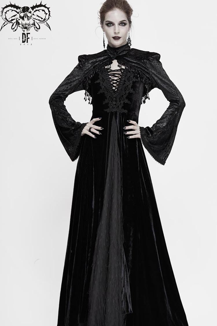 Black Lace Velvet Bubble Trumpet Sleeve Women's Gothic Small Shawl - Product - 8