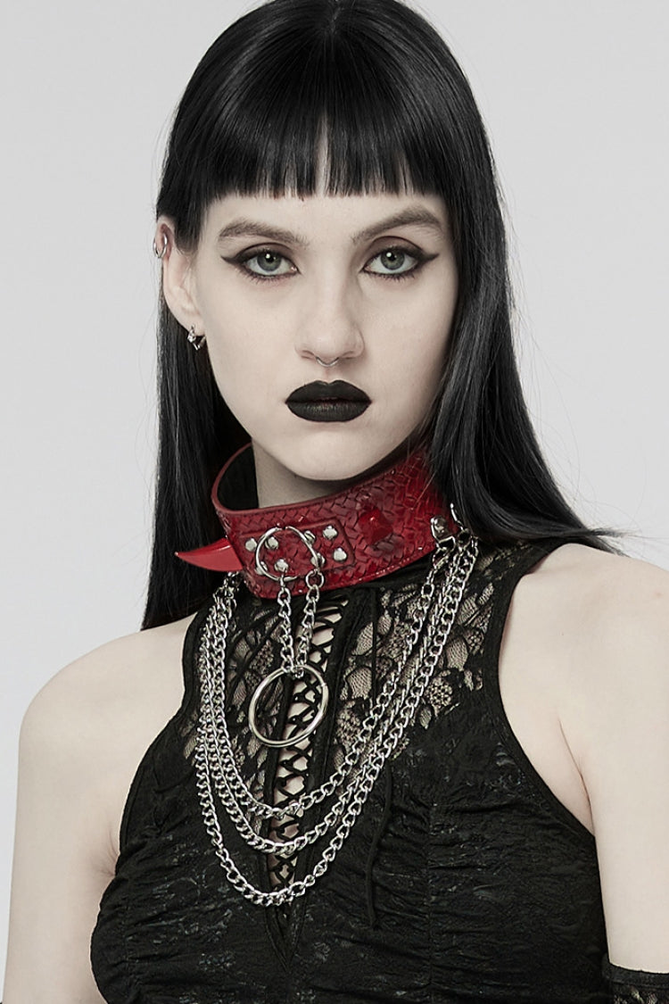 Snakeskin Faux Leather Metal Rivets Women's Steampunk Choker 2 Colors - Product - 12