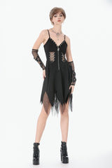 Black Sleeveless Mesh Spliced Studded Zipper Women's Punk Slip Dress - Product - 10