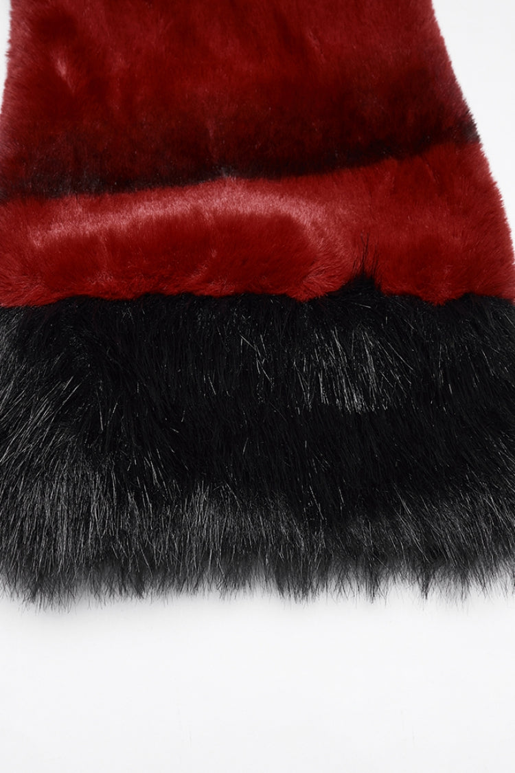 Red Stand Collar Long Sleeves Buckle Straps Faux Fur Women's Punk Short Cloak - Product - 5