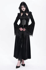 Black Long Sleeves Hollow Embroidery Hooded Ripped Women's Gothic Dress Coat - Product - 8