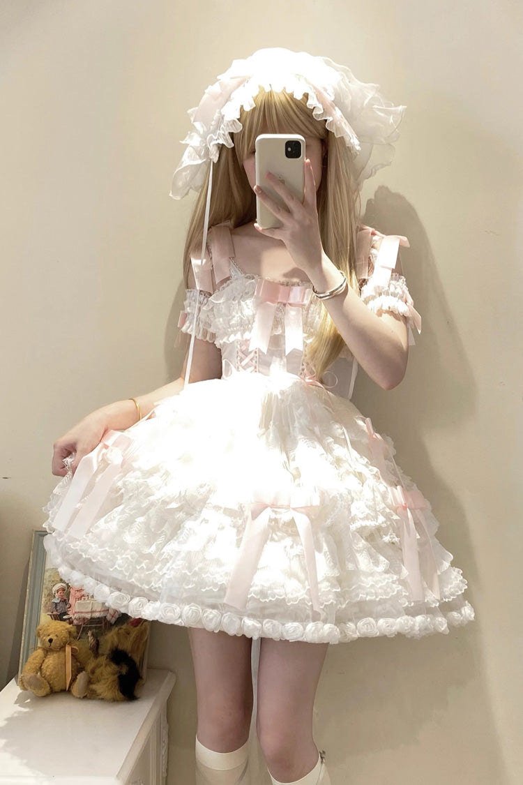 Love Song Multi-Layered Ruffle Hanayome Bowknot Lace Sweet Princess Lolita Jsk Dress 3 Colors - Product - 2