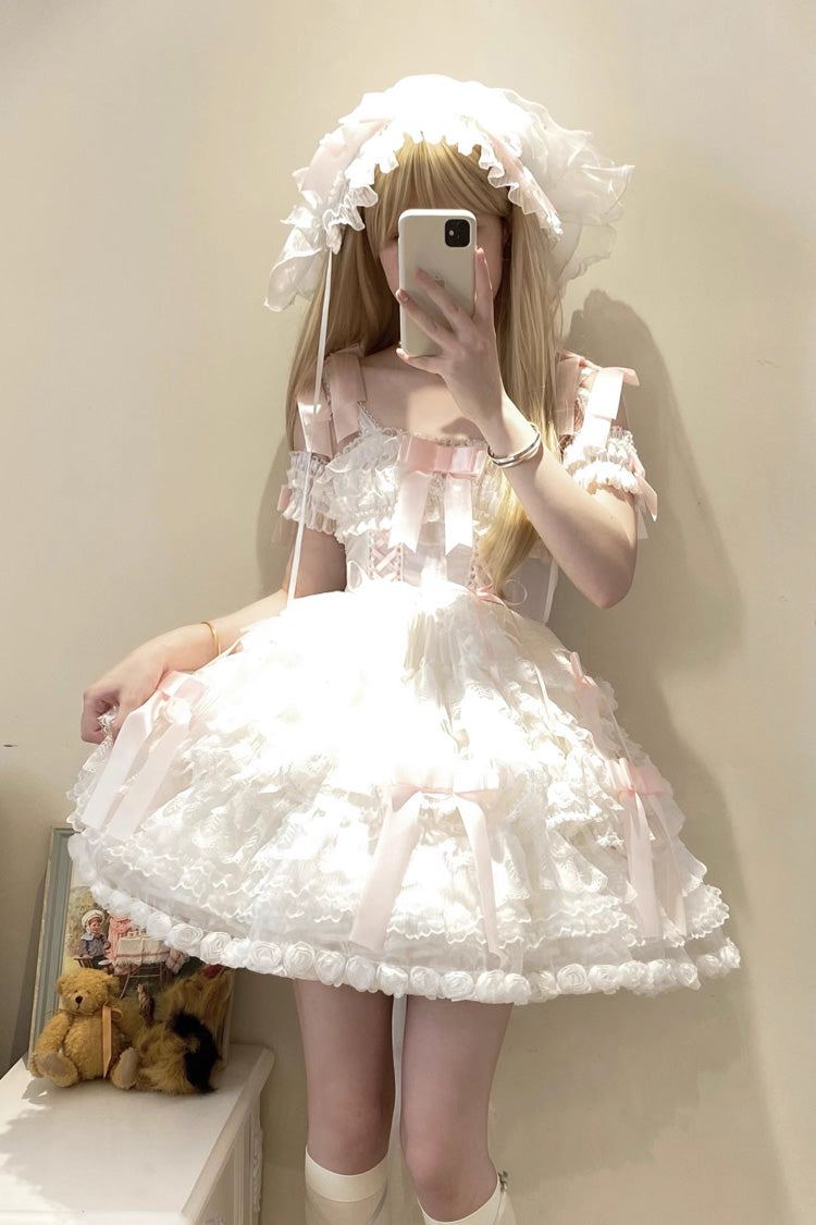 Love Song Multi-Layered Ruffle Hanayome Bowknot Lace Sweet Princess Lolita Jsk Dress 3 Colors - Product - 2
