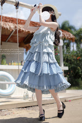 Blue [Go To The Beach] Multi-Layered Print Ruffle Holiday Sweet Lolita Jsk Dress - Product - 11