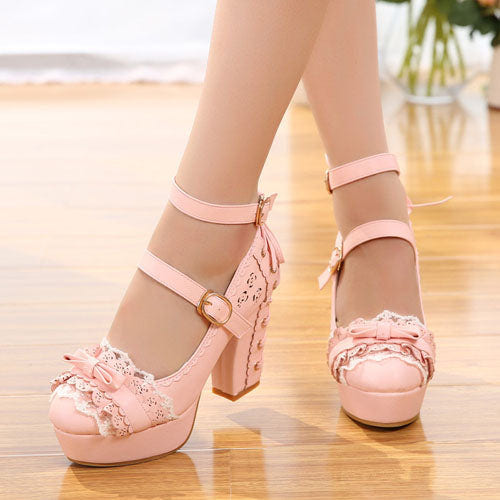 Sweet Princess Lace Bow Sweet Lolita Shoes 3 Colors - Pink - 3