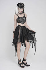 Black Lace Irregular Chain-Decorated Women's Punk Streamer Skirt - Product - 3
