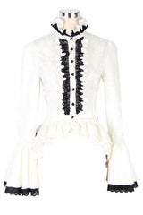 White Trumpet Sleeves Lace Ruffled Vintage Print Womens Gothic Blouse - Product - 4