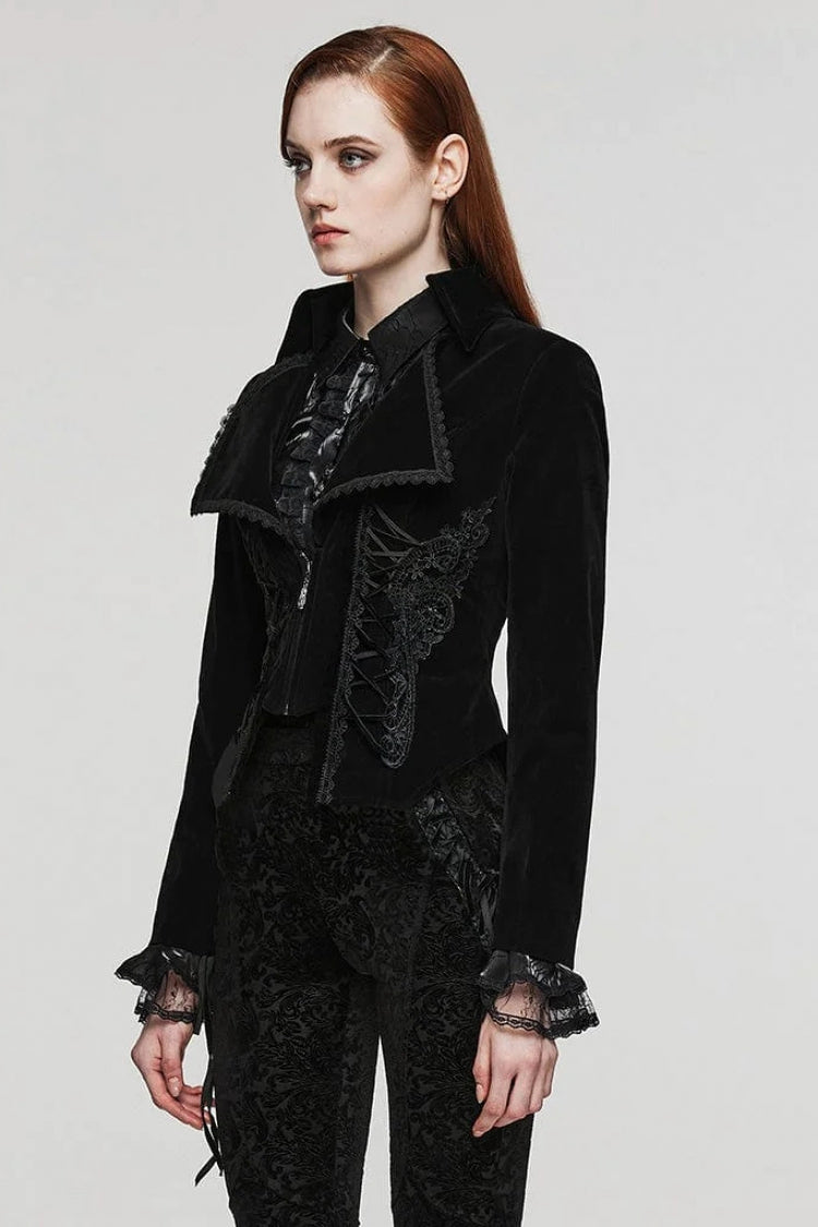 Women's Large Lapel Collar Long Sleeves Slim Tuxedo Gothic Coat 2 Colors - Product - 3