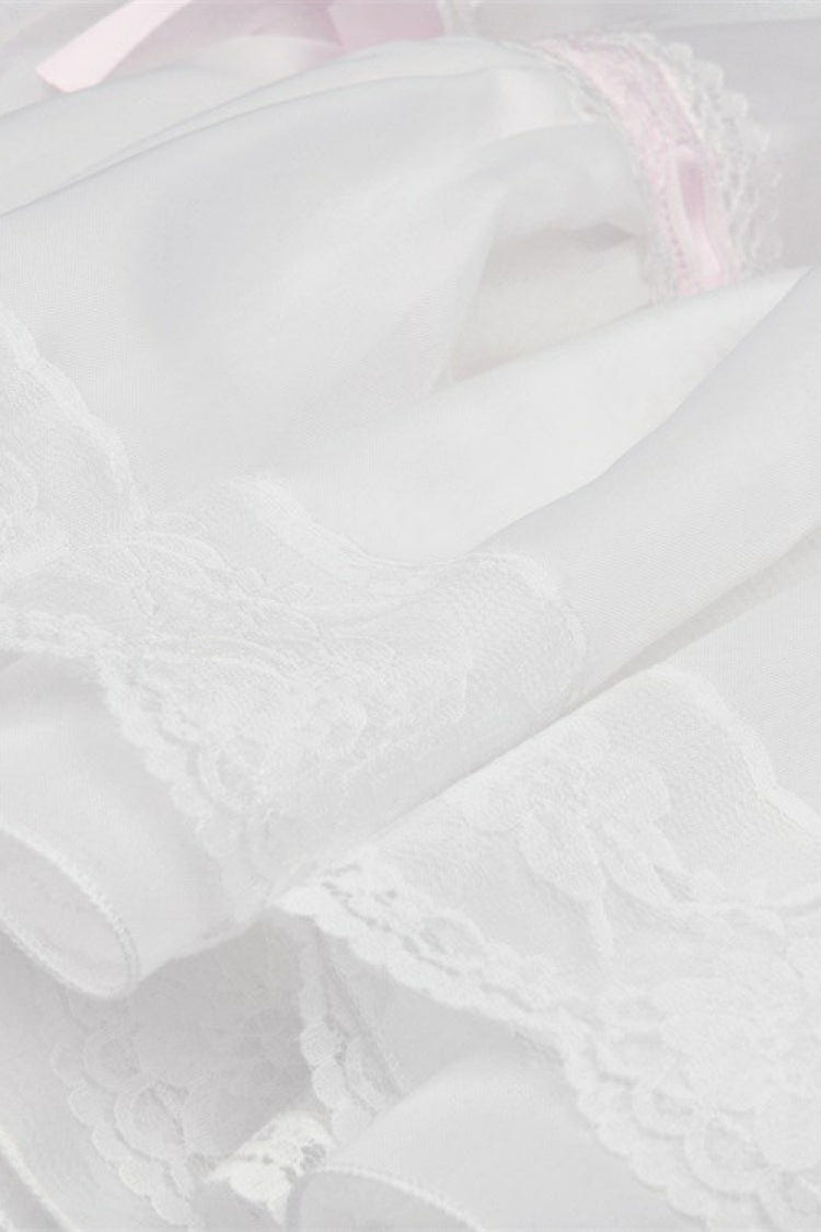 White Women's Gothic Lolita Bowknot Multi-Layered Lace Trim Mini Skirt - Product - 14
