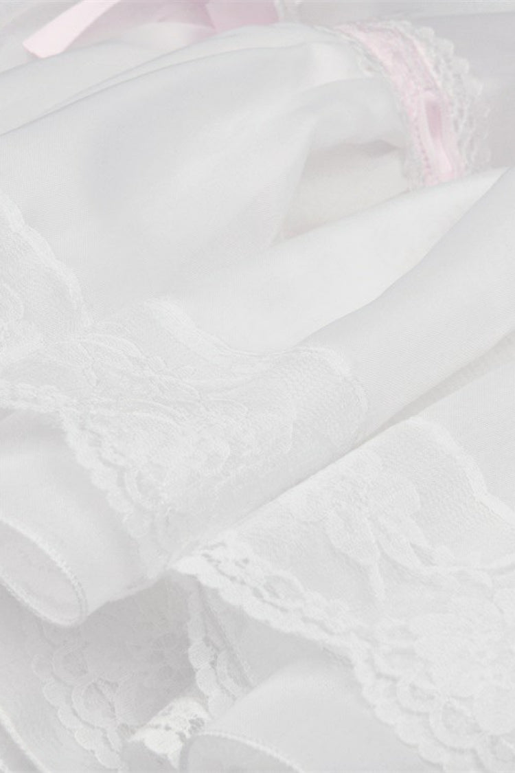 White Women's Gothic Lolita Bowknot Multi-Layered Lace Trim Mini Skirt - Product - 14