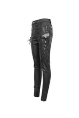 Black Stretch Faux Leather Paneled Mesh Women's Punk Trousers - Product - 7