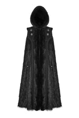 Black Hooded Long Fur Mens Gothic Cloak - Product - 4