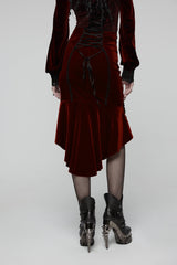 Red Embroidered Floral Embroidered Irregular Women's Gothic Fishtail  Skirt - Product - 7