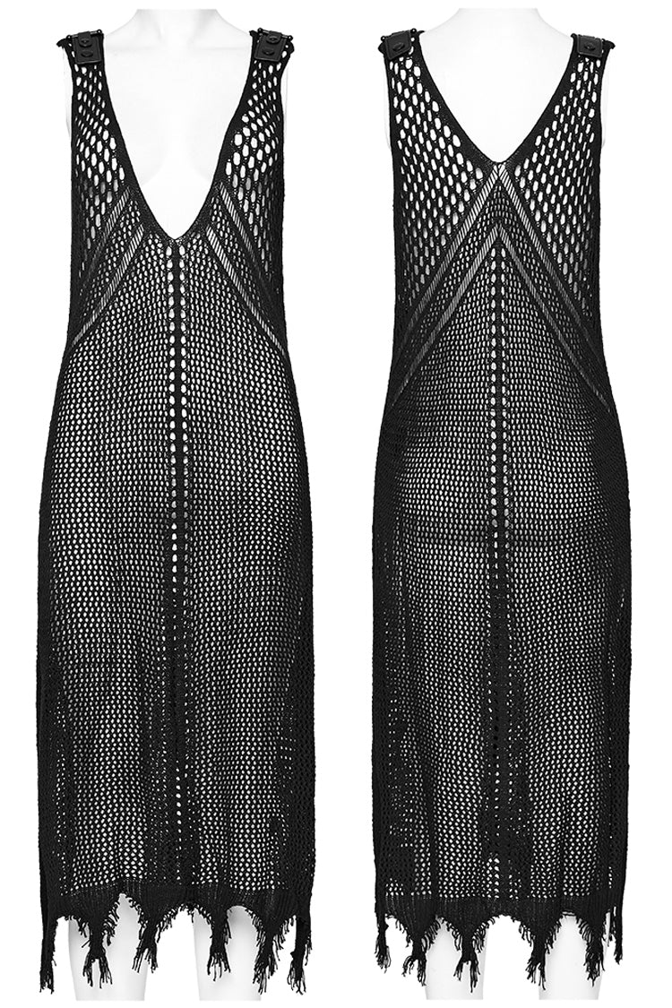 Black V Collar Sleeveless Plunging Mesh Women's Gothic Dress - Product - 5