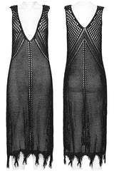 Black V Collar Sleeveless Plunging Mesh Women's Gothic Dress - Product - 5