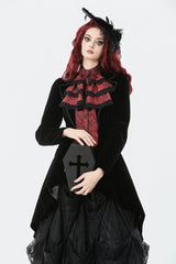Black/Red Peak Lapel Collar Long Sleeves Multi-Layered Lace Mock Two-piece Women's Gothic Tailcoat - Product - 11