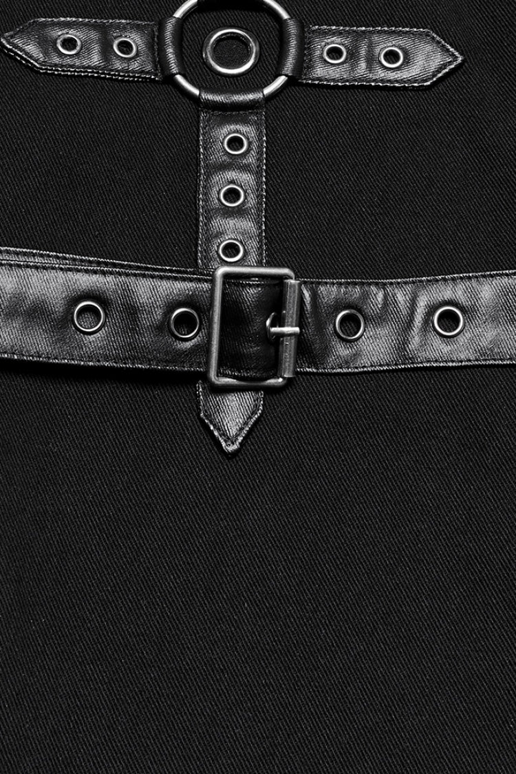 Black Buckle Eyelets Ring Men's Punk Pants - Product - 6