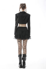 Black Lapel Collar Long Sleeves Chain-Decorated Women's Punk Irregular Short Jacket - Product - 4