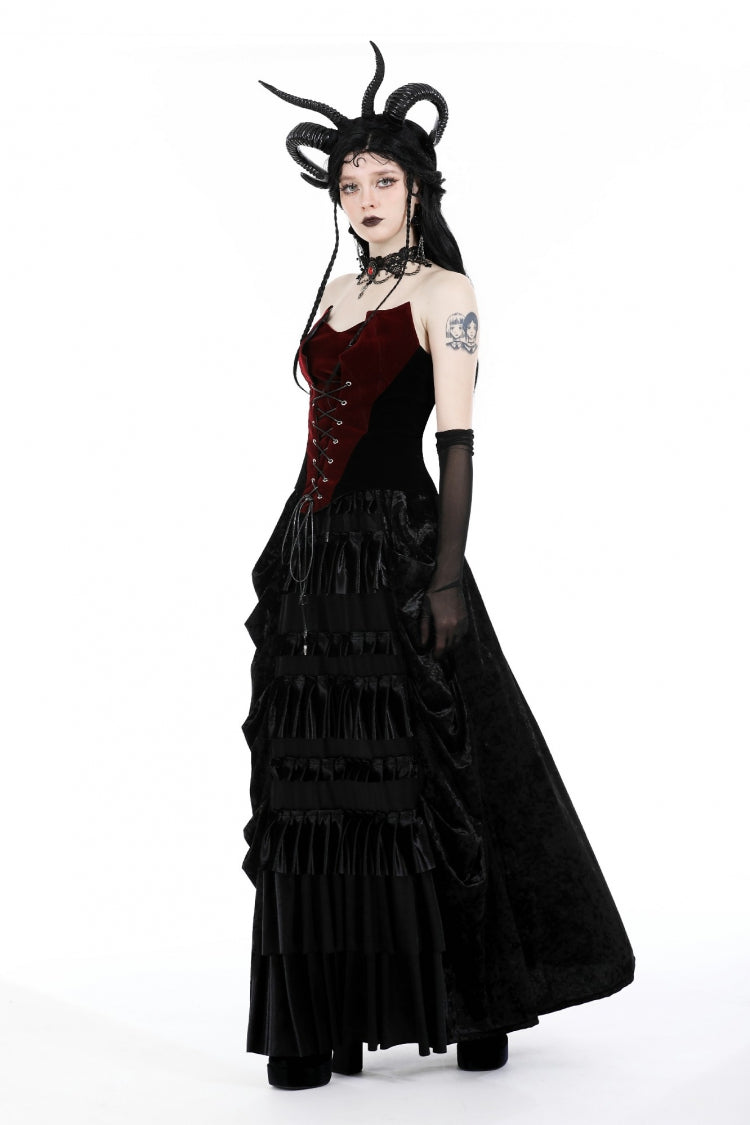 Red/Black Sleeveless Women's Gothic Bat Overbust Corset - Product - 11