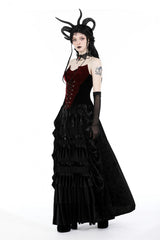 Red/Black Sleeveless Women's Gothic Bat Overbust Corset - Product - 11