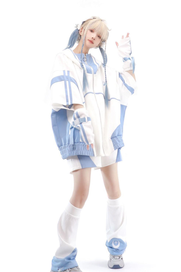 Blue/White [Star Waves] Half Sleeves Jirai Kei Coat - Product - 3