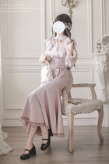 Pink Ruffle Bowknot Slim Sweet Elegant Lolita Fishtail Skirt Dress - Product - 8