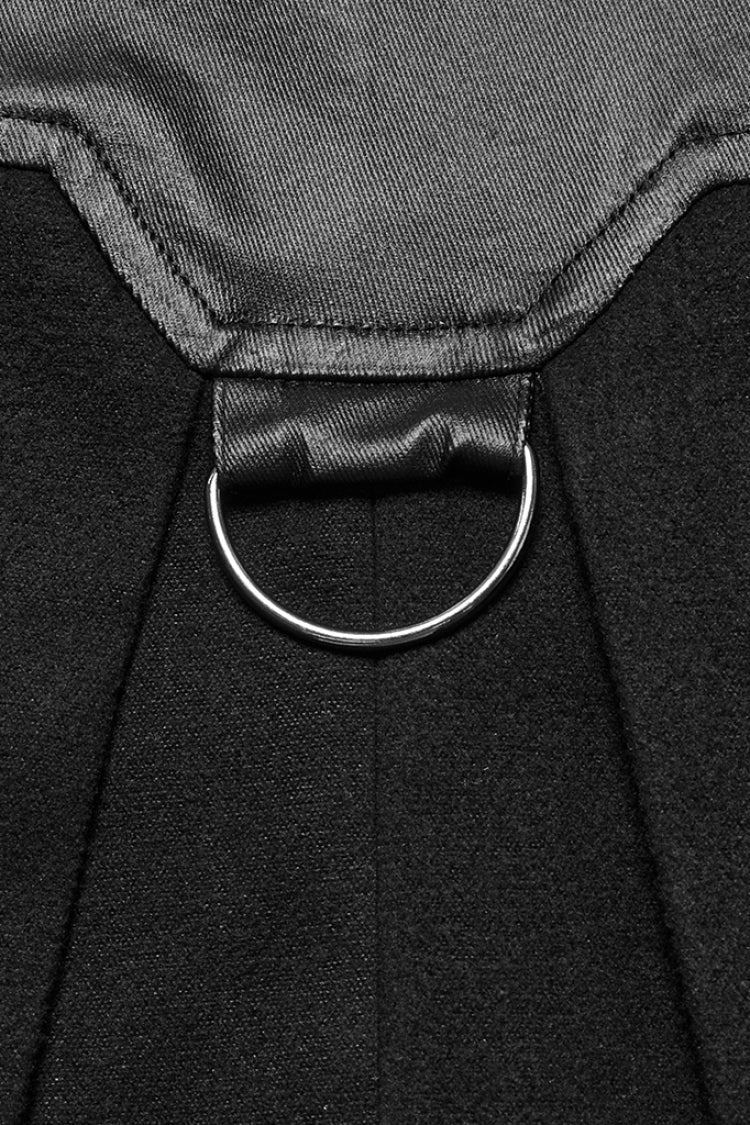 Black High Collar Faux Leather Stitching Mesh Rivet Buckle Women's Punk Cloak - Product - 7