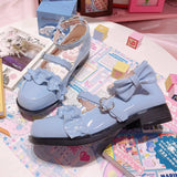 Sweet Ruffle Bowknot Japanese Lolita Shoes 15 Colors - Baby-Blue - 1