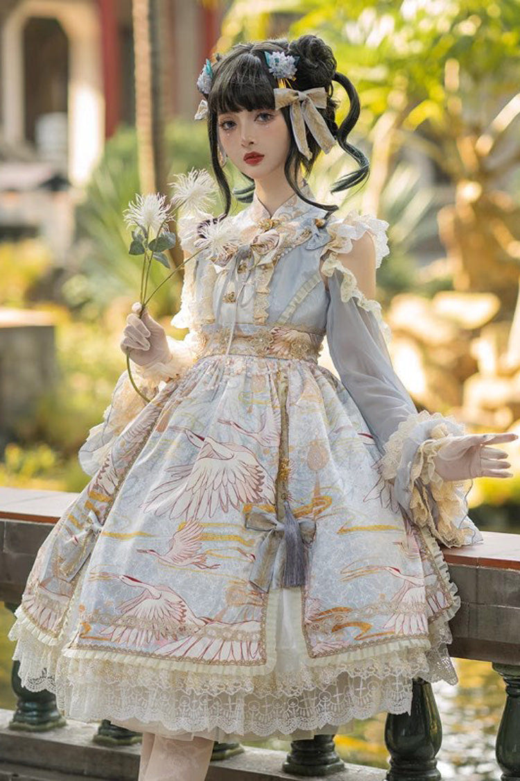 中華風 長袖 プリント フリル レース スウィートロリータワンピース 3色 商品画像