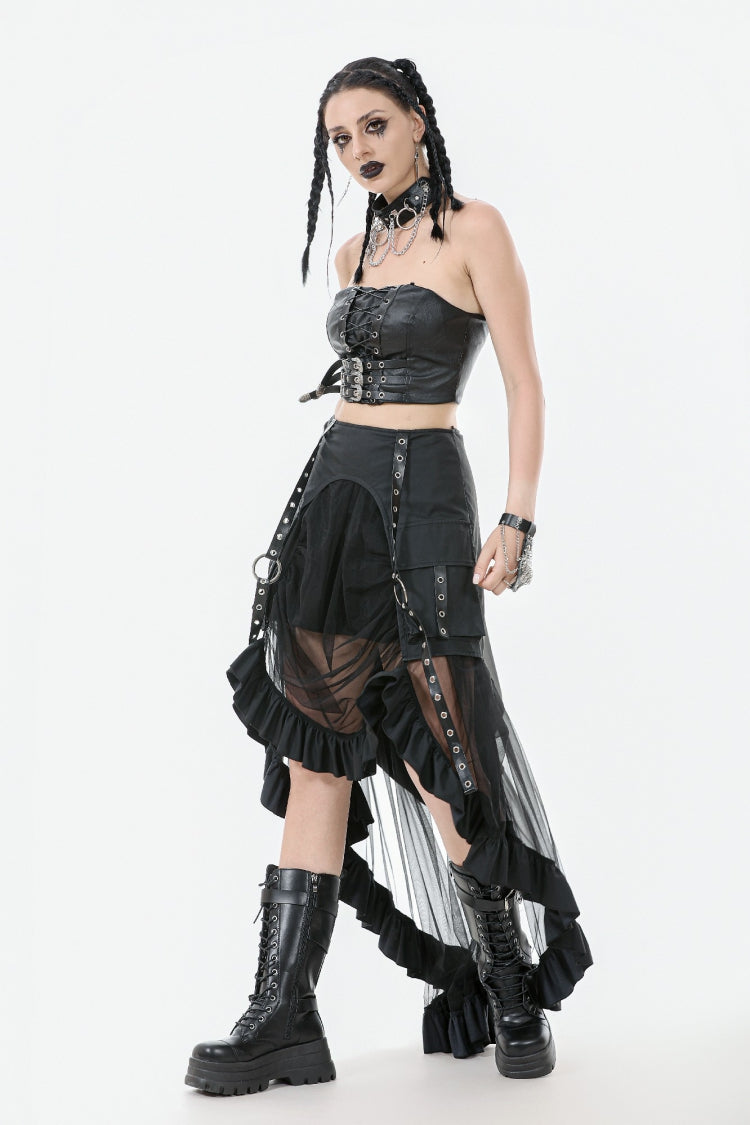 Black Lace-Up Eyelet Belted Women's Punk Bustier - Product - 6