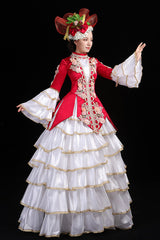Multi-Layer Hime Sleeves High Waisted Three Dimensional Flower Print Victorian Lolita Prom Tiered Dress - Product - 4