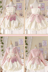 Pink/White [Milk Fufu] Sleeveless Ruffle Bowknot Sweet Lolita Jsk Dress - Product - 6