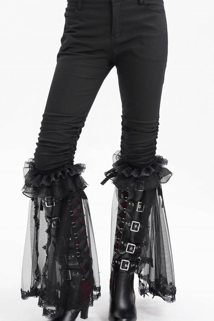 Black Ruffle Stitching Lace Women's Gothic Pants - Product - 2