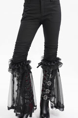 Black Ruffle Stitching Lace Women's Gothic Pants - Product - 2